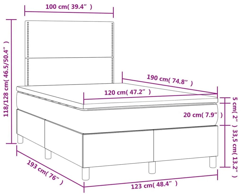 Κρεβάτι Boxspring με Στρώμα &amp; LED Taupe 120x190 εκ. Υφασμάτινο - Μπεζ-Γκρι