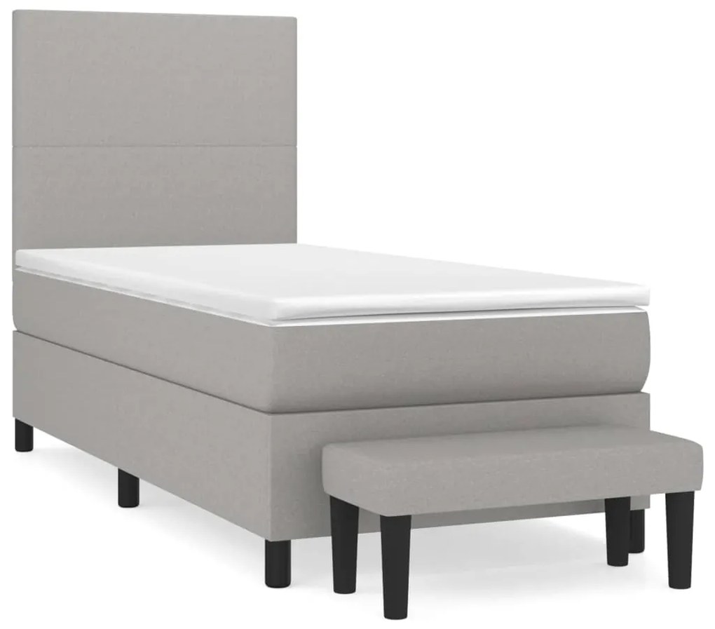 Κρεβάτι Boxspring με Στρώμα Ανοιχτό Γκρι 90x200 εκ. Υφασμάτινο - Γκρι