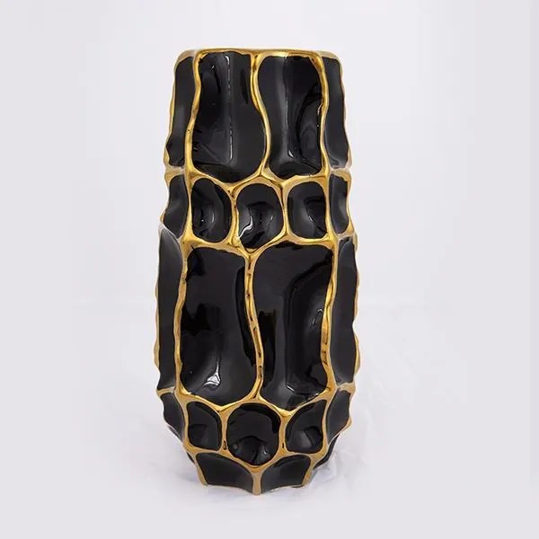 ΒΑΖΟ ΚΕΡΑΜΙΚΟ ΜΑΥΡΟ - ΧΡΥΣΟ 15.5x15.5x31.5cm|752-20169