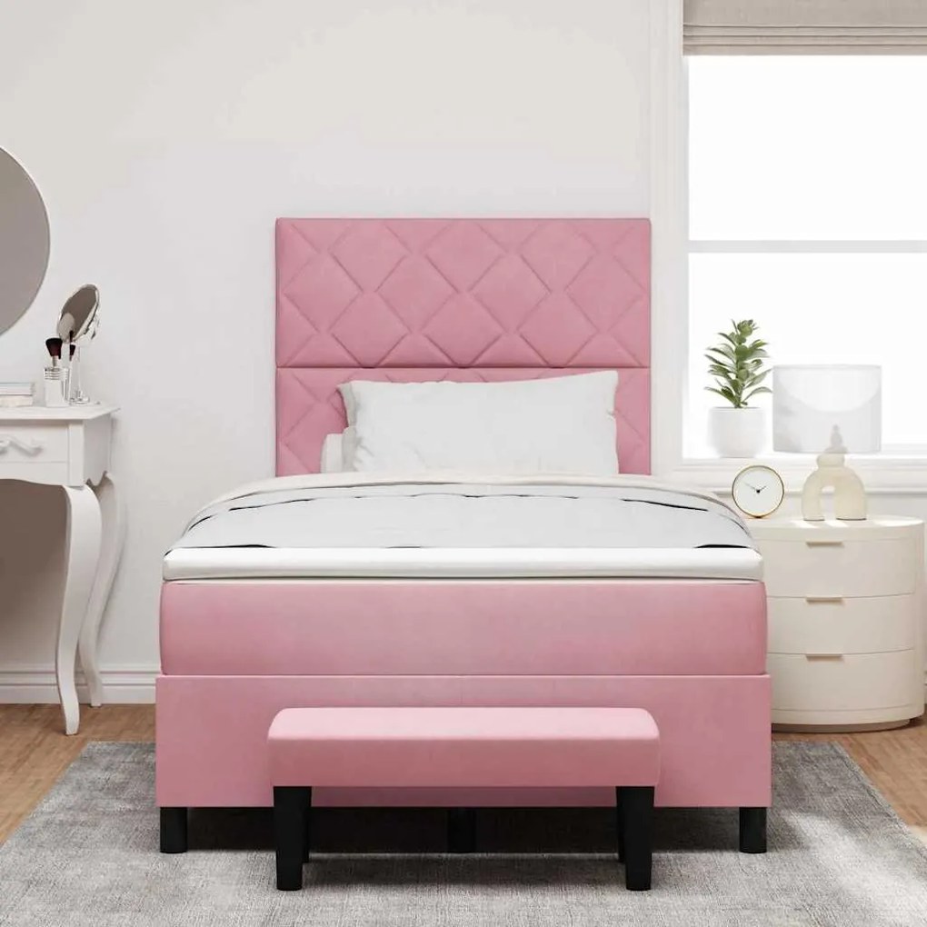 vidaXL Κρεβάτι με ελατήρια με στρώμα Ροζ 120 x 200 cm Βελούδο