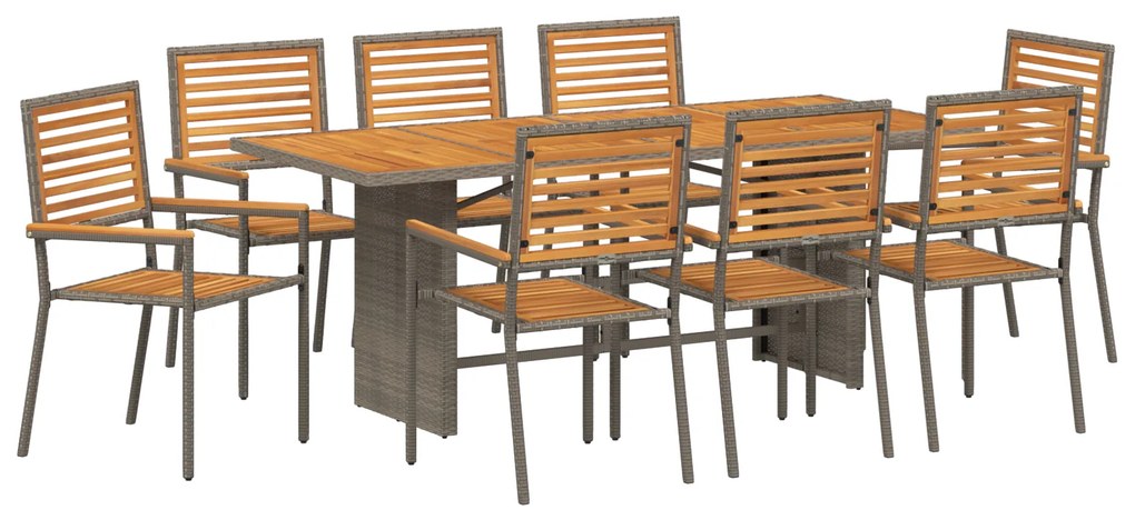 vidaXL Σέτ φαγητού για κήπο 9 pcs Γκρι 190 x 80 x 75 εκ.