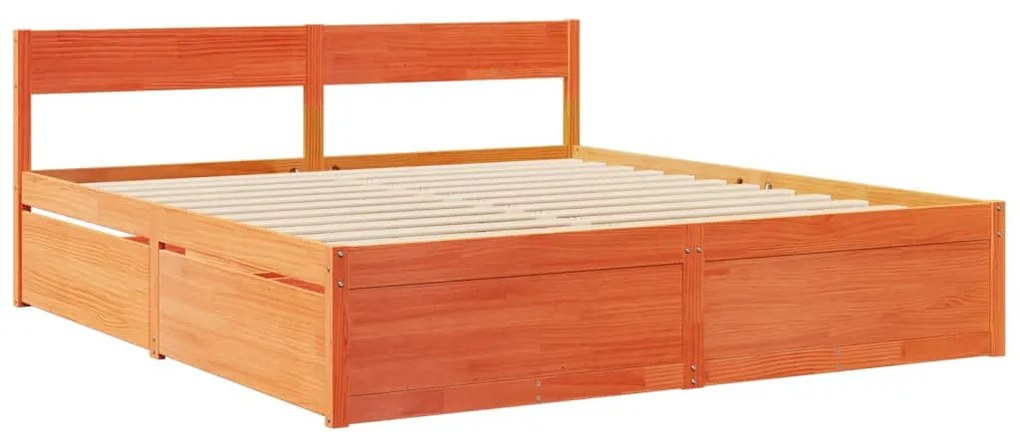 vidaXL Κρεβάτι με Συρτάρια+Στρώμα Καφέ 200x200 εκ. Μασίφ Ξύλο Πεύκου