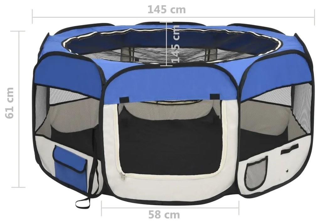 Πάρκο Σκύλου Πτυσσόμενο Μπλε 145x145x61 εκ. με Σάκο Μεταφοράς - Μπλε