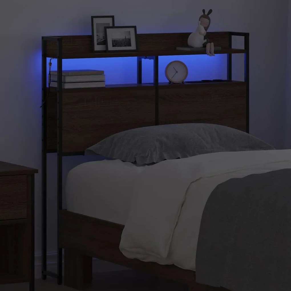 vidaXL Κεφαλάρι με φώτα λωρίδας LED Καφέ δρυς 75 cm Επεξεργασμένο ξύλο
