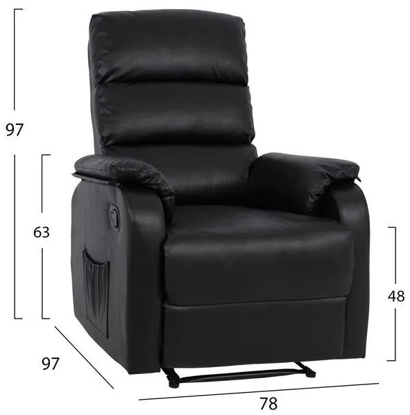 Πολυθρόνα C8316.01 με Μηχανισμό Relax - Massage & PU Μαύρο 78x97x97 εκ. 78x97x97 εκ.