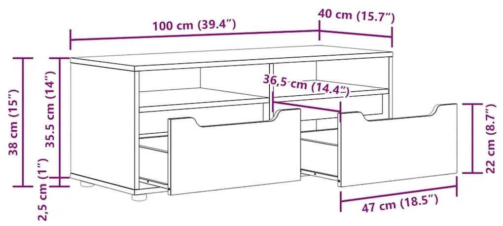 ντουλάπι τηλεόρασης VISNES Γκρι μπετόν 100x40x38 cm - Γκρι