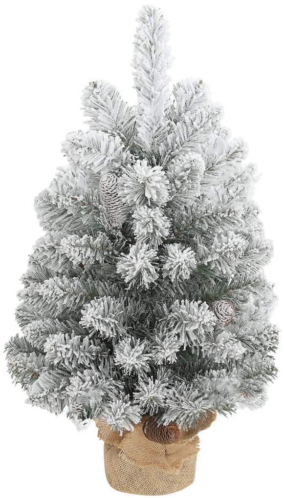 HOMCOM Μίνι Τεχνητό Χριστουγεννιάτικο Δέντρο 60 εκ. Ελατοδέντρο τεχνητό με Χιόνι, 72 Κλαδιά 6 Κουκουνάρια Βάση Τσιμέντου