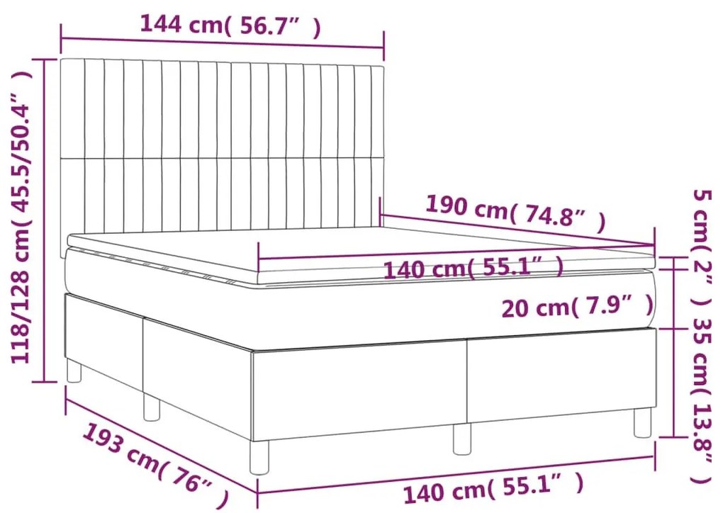 Κρεβάτι Boxspring με Στρώμα Μπλε 140x190 εκ. Υφασμάτινο - Μπλε