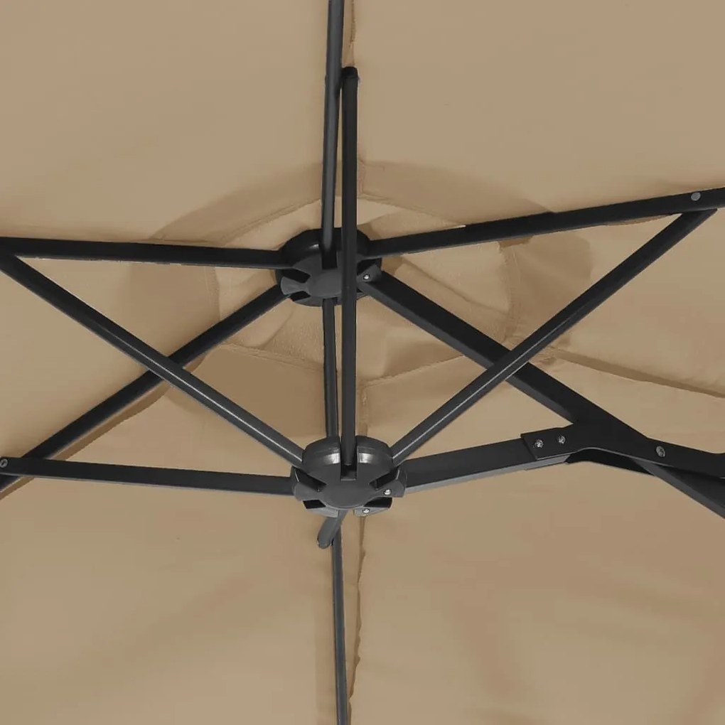 Ομπρέλα με Διπλή Κορυφή και LED Taupe 316 x 240 εκ. - Μπεζ-Γκρι