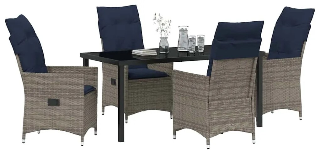 vidaXL Σετ τραπεζιού και καρέκλας με μαξιλάρι 5 pcs Γκρι Ράτα PE