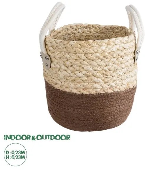 Διακοσμητικό Πλεκτό Κασπώ Γλάστρα-Flower Pot Μπεζ με Καφέ και Λευκό Φ23 x Υ23cm 20578 Globostar 20578