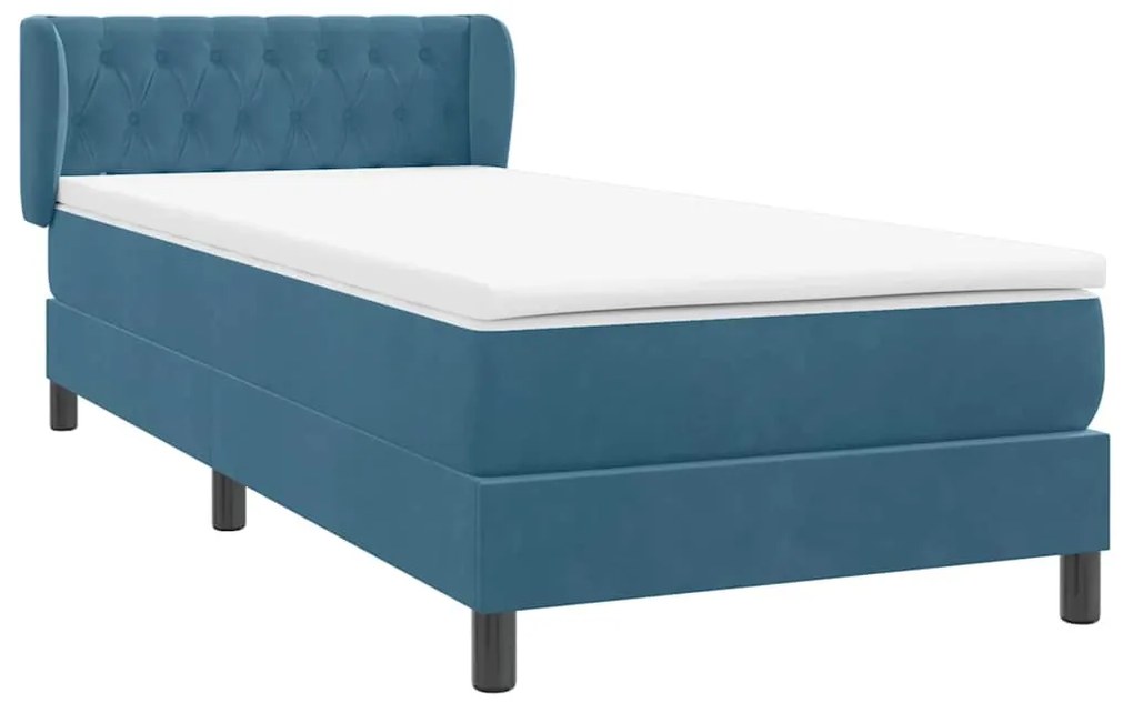 vidaXL Κρεβάτι Boxspring με Στρώμα Σκούρο Μπλε 80x220 εκ. Βελούδινο