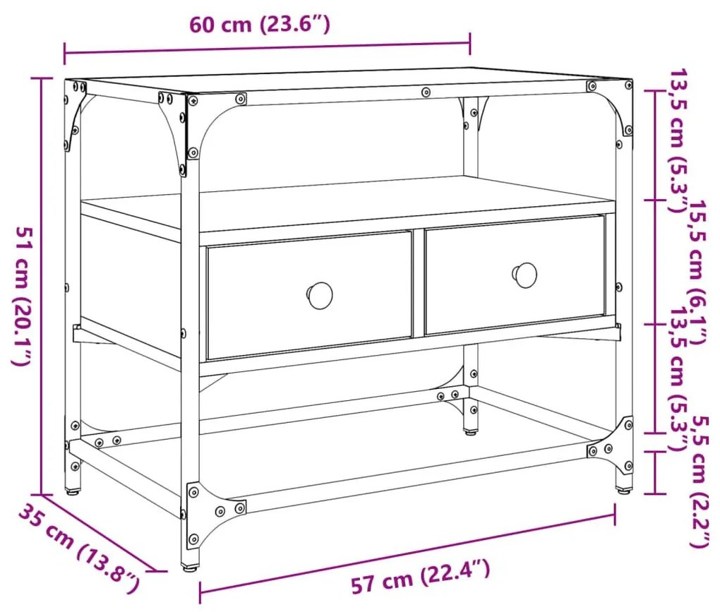 Έπιπλο Τηλεόρασης Γυάλ Επιφάνεια Γκρι Sonoma 60x35x51εκ Επ Ξύλο - Γκρι