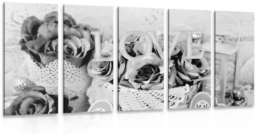 Εικόνα 5 τμημάτων ρομαντική διακόσμηση σε vintage στυλ σε ασπρόμαυρο - 200x100