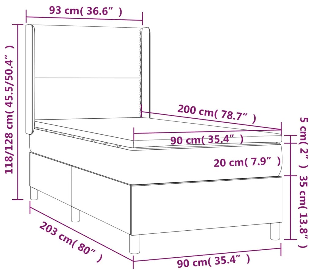 ΚΡΕΒΑΤΙ BOXSPRING ΜΕ ΣΤΡΩΜΑ &amp; LED ΡΟΖ 90X200 ΕΚ. ΒΕΛΟΥΔΙΝΟ 3139486