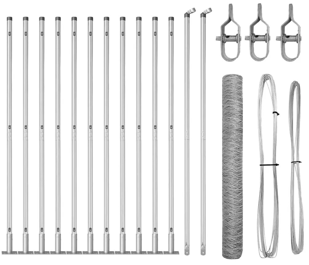 vidaXL Φράχτης με Στήλες. Ασημί 1.2 x 25 m Ατσάλι με επικάλυψη PVC
