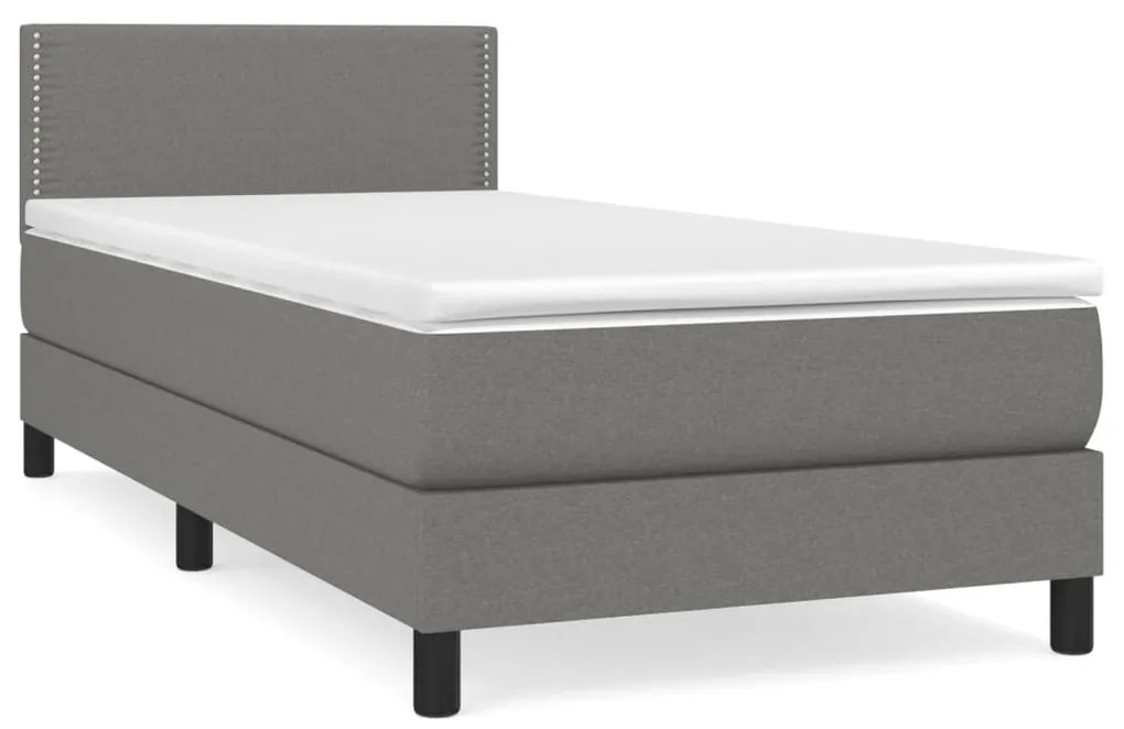 Κρεβάτι Boxspring με Στρώμα Σκούρο Γκρι 90x190 εκ. Υφασμάτινο - Γκρι