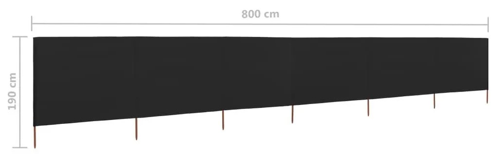 Προστατευτικό Αέρα με 6 Πάνελ Μαύρο 800 x 160 εκ. Υφασμάτινο - Μαύρο