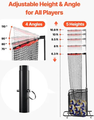 VEVOR Volleyball Setter Training Equipment Trainer Net Angle Height Adjustable