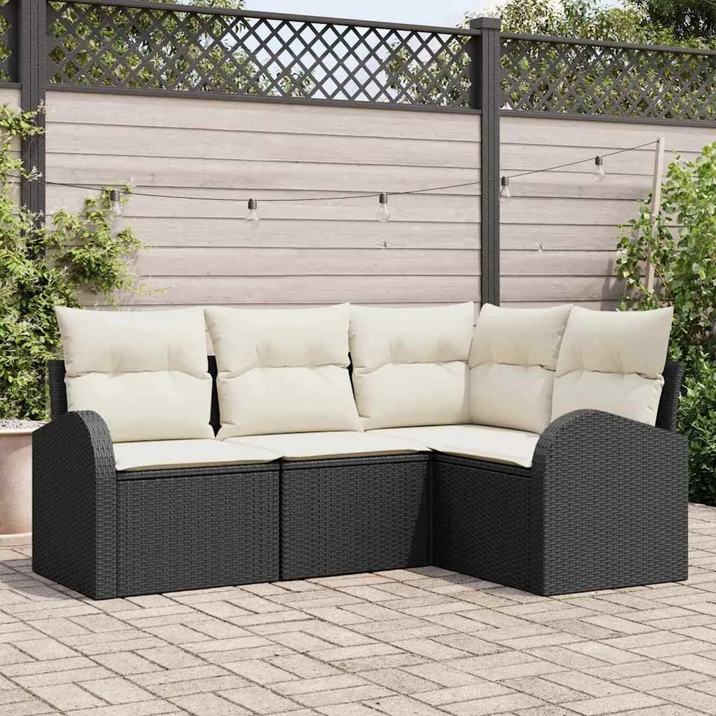vidaXL Σετ Καναπέ Κήπου με μαξιλάρι 4 pcs Μαύρο Πολυ ράταν
