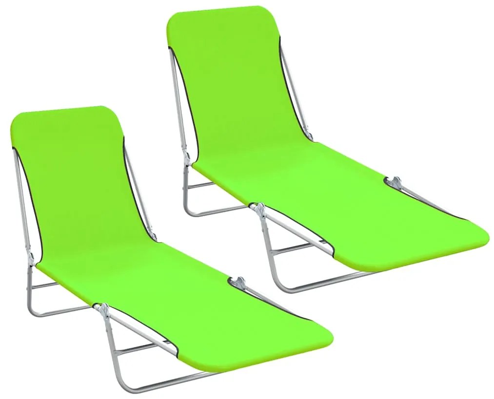 vidaXL Ξαπλώστρες Πτυσσόμενες 2 τεμ. Πράσινες από Ατσάλι / Ύφασμα