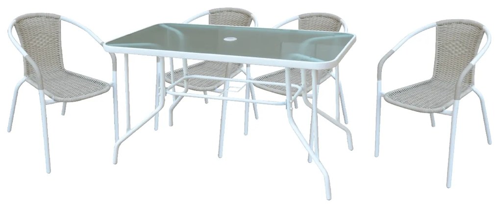 Τραπέζι Πολυθρόνα BALENO Σετ Άσπρο/Beige Μέταλλο/Wicker 110x60cm+4