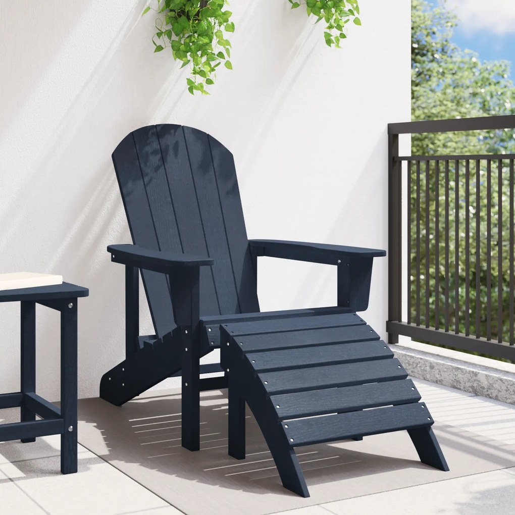 vidaXL Καρέκλα Adirondack με υποπόδιο ναυτικό μπλε HDPE