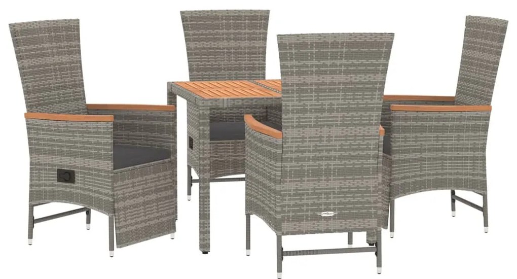 vidaXL Σετ Τραπεζαρίας Κήπου 5 τεμ. Γκρι Συνθ. Ρατάν με Μαξιλάρια