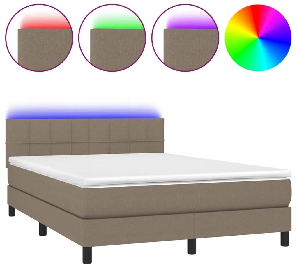 ΚΡΕΒΑΤΙ BOXSPRING ΜΕ ΣΤΡΩΜΑ &amp; LED TAUPE 140X190 ΕΚ. ΥΦΑΣΜΑΤΙΝΟ 3133153