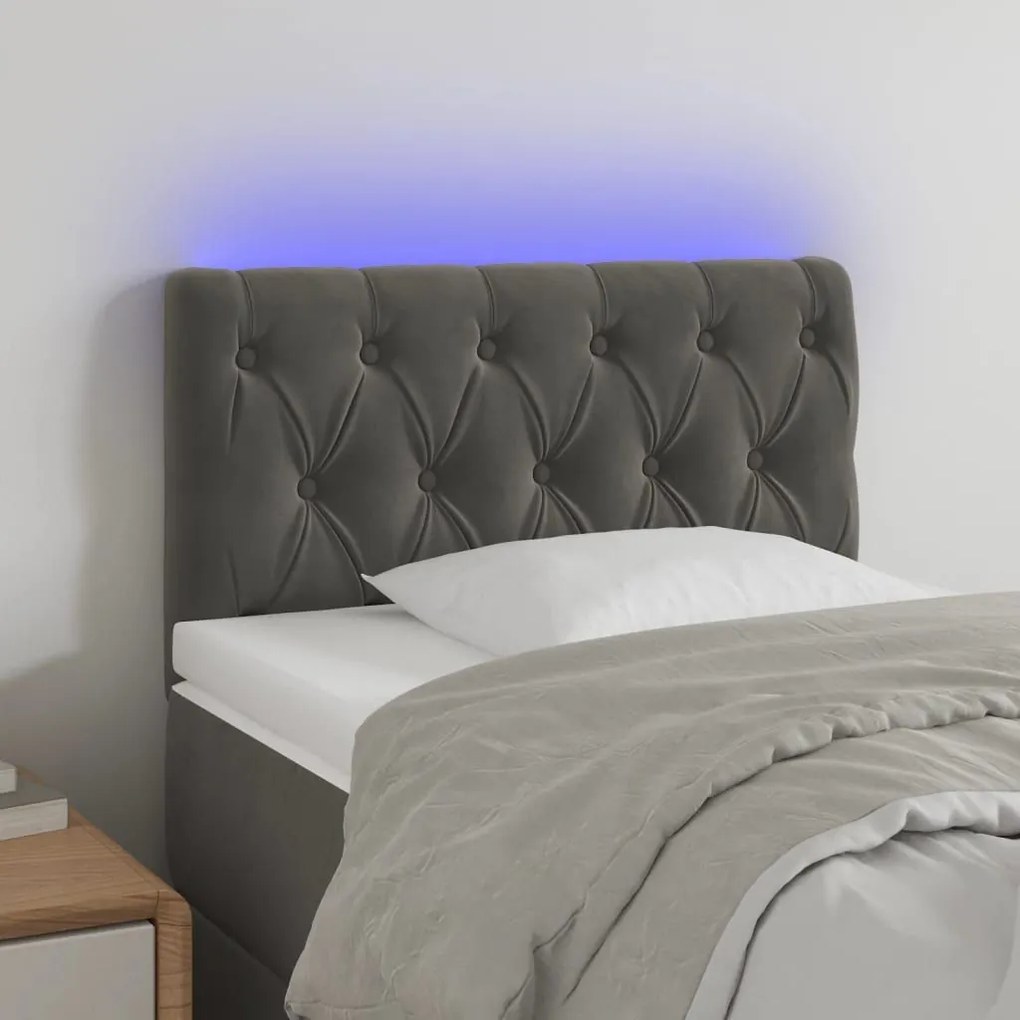 Κεφαλάρι Κρεβατιού LED Σκούρο Γκρι 80x7x78/88 εκ. Βελούδινο - Γκρι