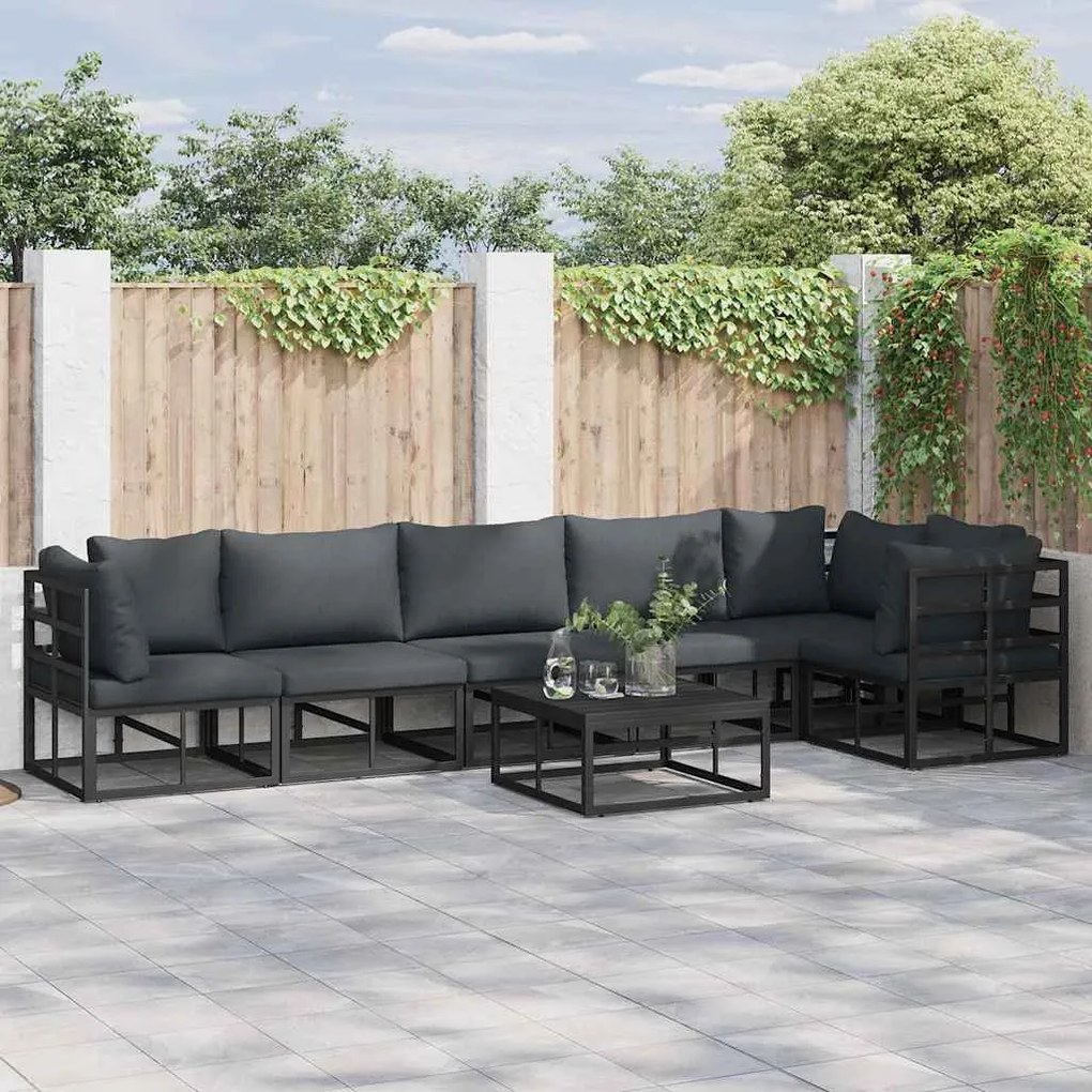 vidaXL Σετ Καναπέ Κήπου με μαξιλάρι 6 pcs Μαύρο Αλουμίνιο