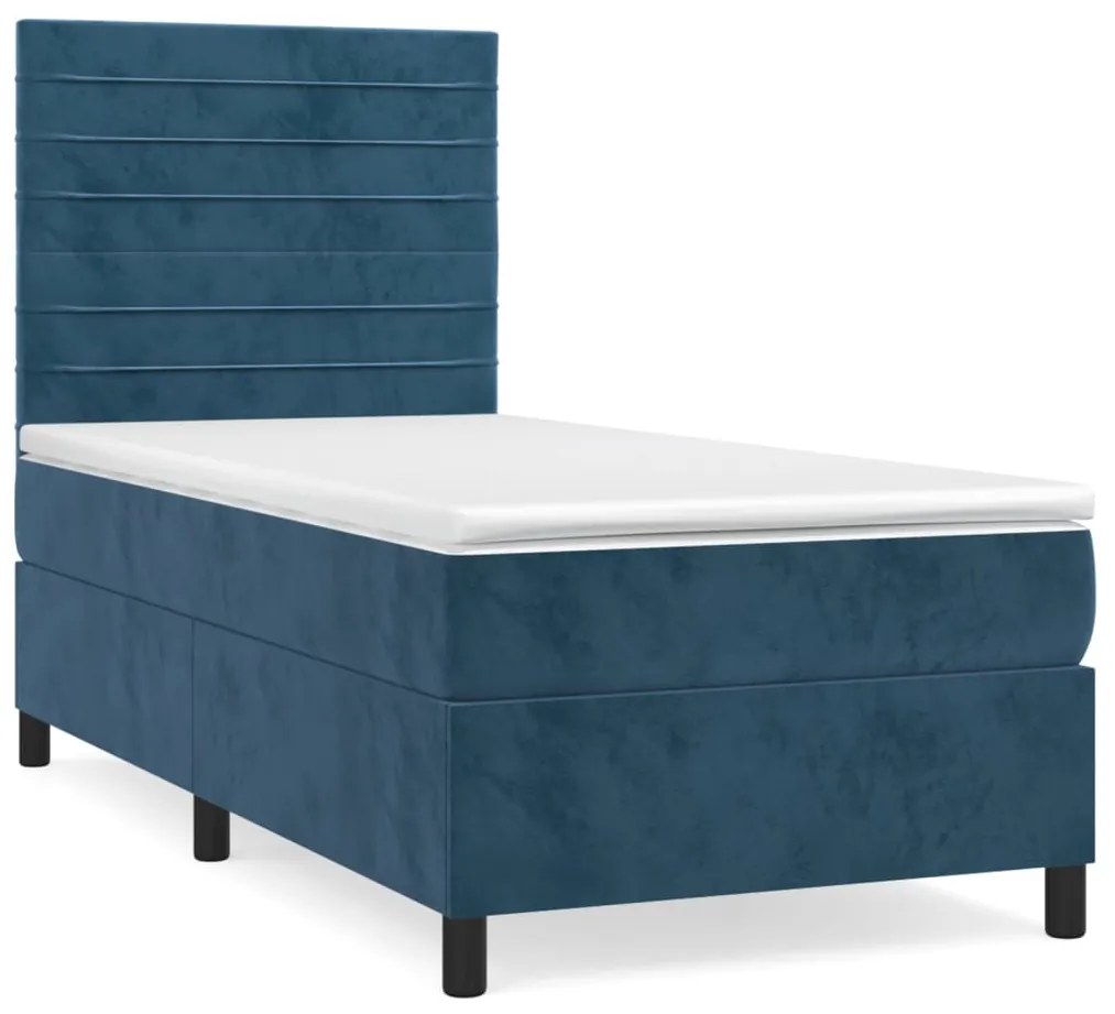 vidaXL Κρεβάτι Boxspring με Στρώμα Σκούρο Μπλε 100x200 εκ. Βελούδινο