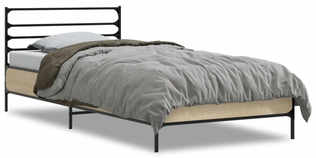 vidaXL Πλαίσιο Κρεβατιού Sonoma Δρυς 100x200 εκ. Επεξ. Ξύλο &amp; Μέταλλο