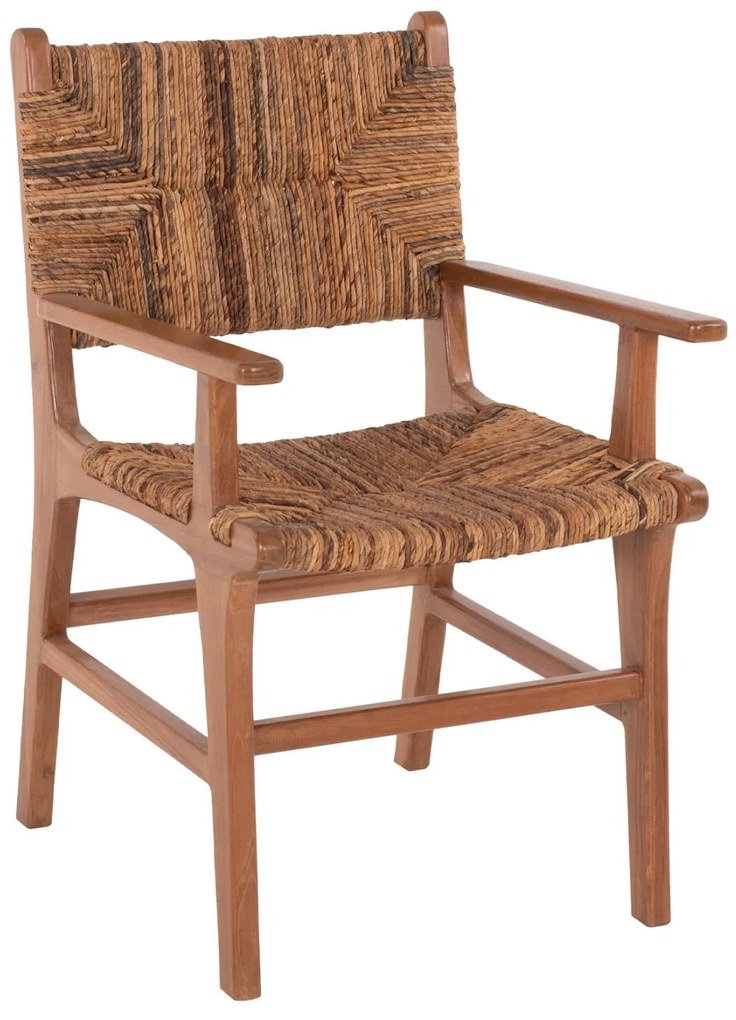 Καρέκλα-Πολυθρόνα Τραπεζαρίας C9400.01 Ξύλο Teak και Ψάθα Καρυδί-Μπέζ 54x58x86,5Yεκ. 54x58x86.5 εκ.