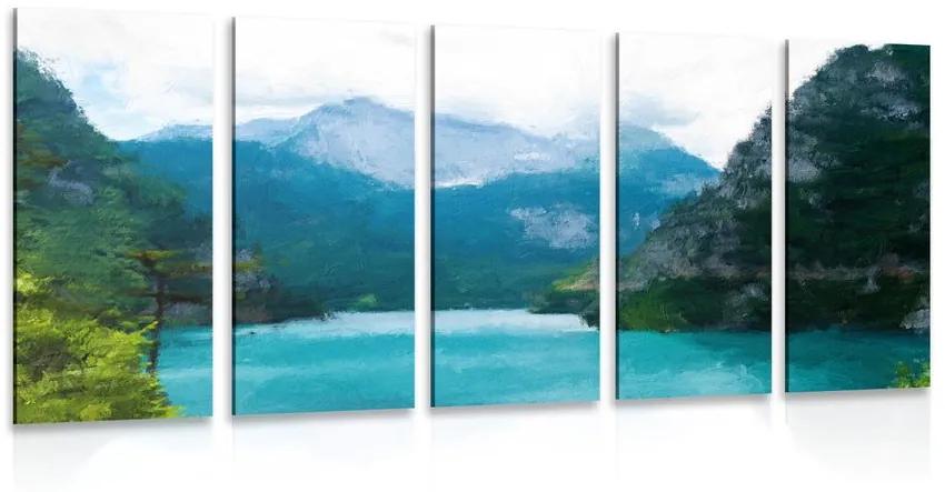 5 μέρη εικόνα ζωγραφισμένη ορεινή λίμνη - 100x50