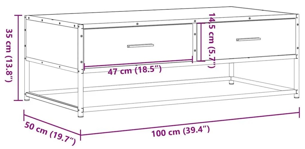 Τραπεζάκι Σαλονιού Μαύρο 100x50x35 εκ. από Επεξ. Ξύλο/Μέταλλο - Μαύρο