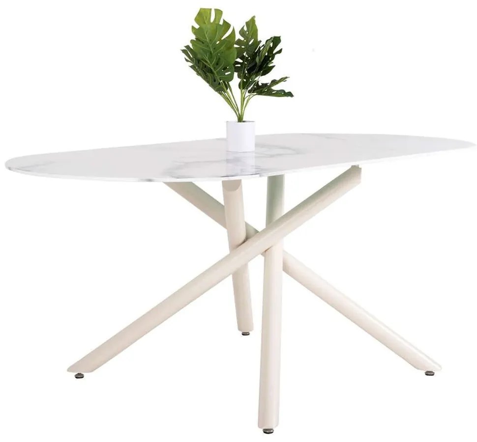 Τραπέζι Τραπεζαρίας Prentis HM9770.01 180x90x76cm 12mm White Metal, Ceramic