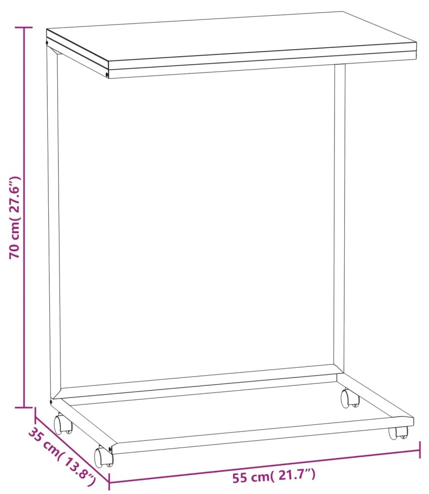 Βοηθητικό Τραπέζι με Ρόδες Μαύρο 55 x 35 x 70 εκ. Επεξ. Ξύλο - Μαύρο