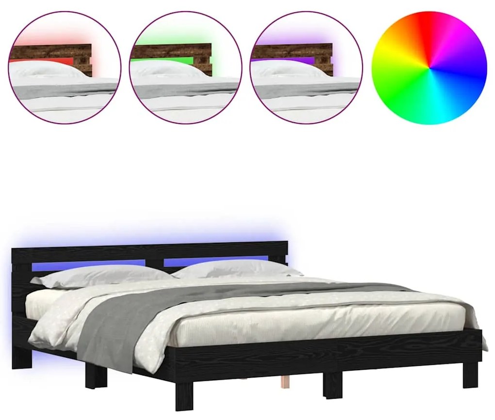 vidaXL Σκελετός Κρεβατιού Μαύρη δρυς 200 x 200 cm Επεξεργασμένο ξύλο