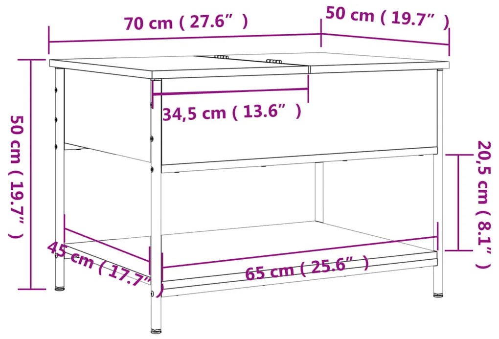 Τραπεζάκι Σαλονιού Καφέ Δρυς 70x50x50 εκ. Επεξ. Ξύλο/Μέταλλο - Καφέ