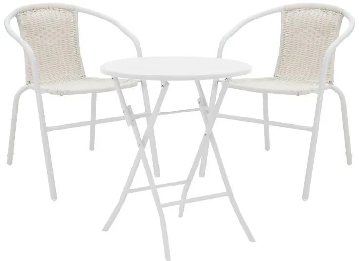 Σετ κήπου Τραπεζαρία Albero - Obbi σετ 3 τεμ. πτυσσόμενο μέταλλο λευκό Φ60x70 εκ. 60x60x70 εκ.