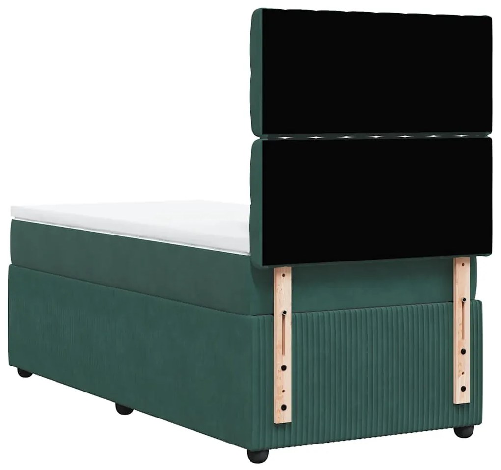 vidaXL Κρεβάτι Boxspring με Στρώμα Σκούρο Πράσινο 90x190 εκ. Βελούδινο