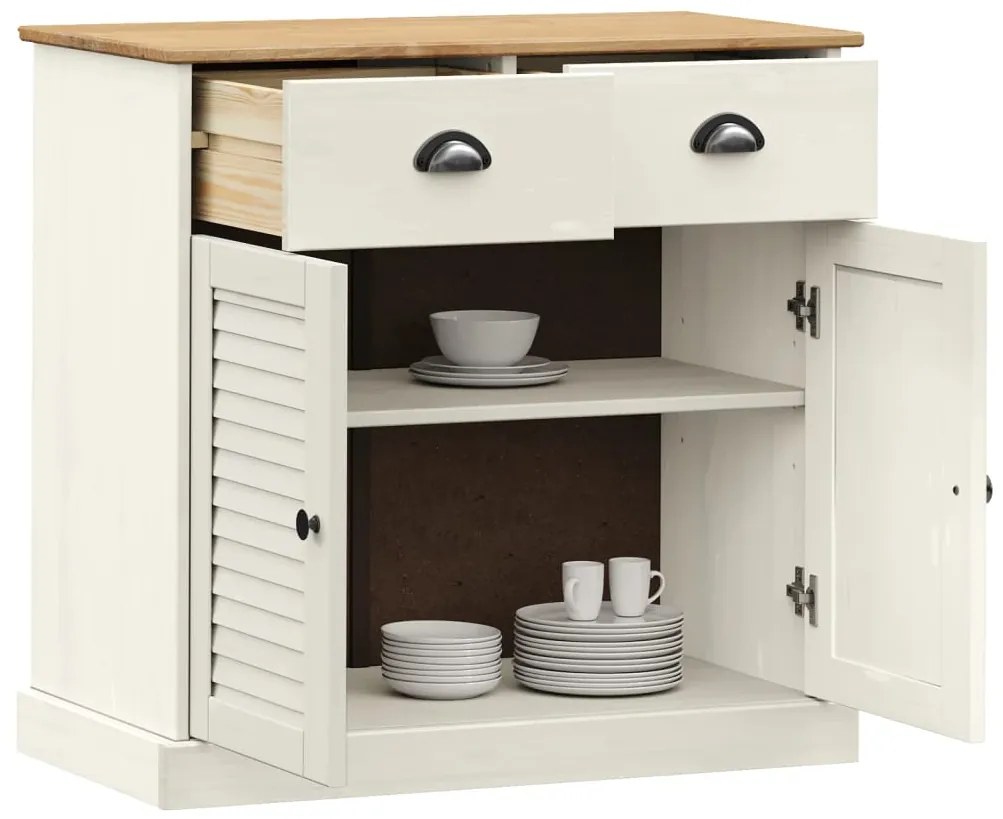 vidaXL Ντουλάπι με Συρτάρια VIGO Λευκό 78x40x75 εκ. Μασίφ Ξύλο Πεύκου