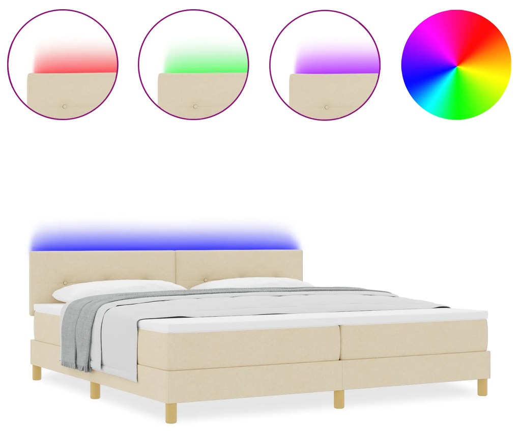 vidaXL Κρεβάτι με Σπαστό Σπλίγκο με Ματς & LED Κρεμ 200x200 εκ Ύφασμα