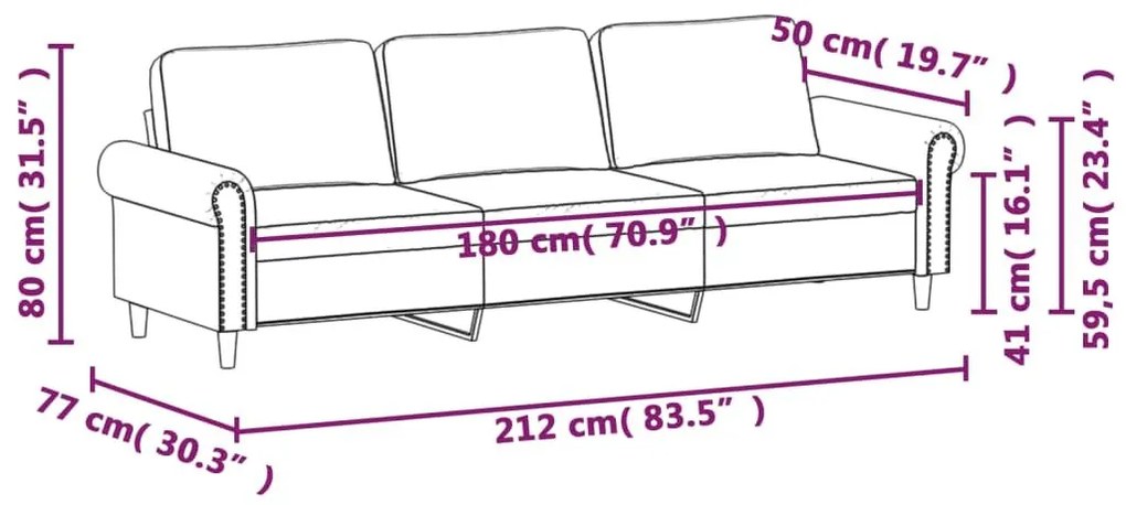Καναπές Τριθέσιος Κρεμ 180 εκ. Βελούδινος - Κρεμ