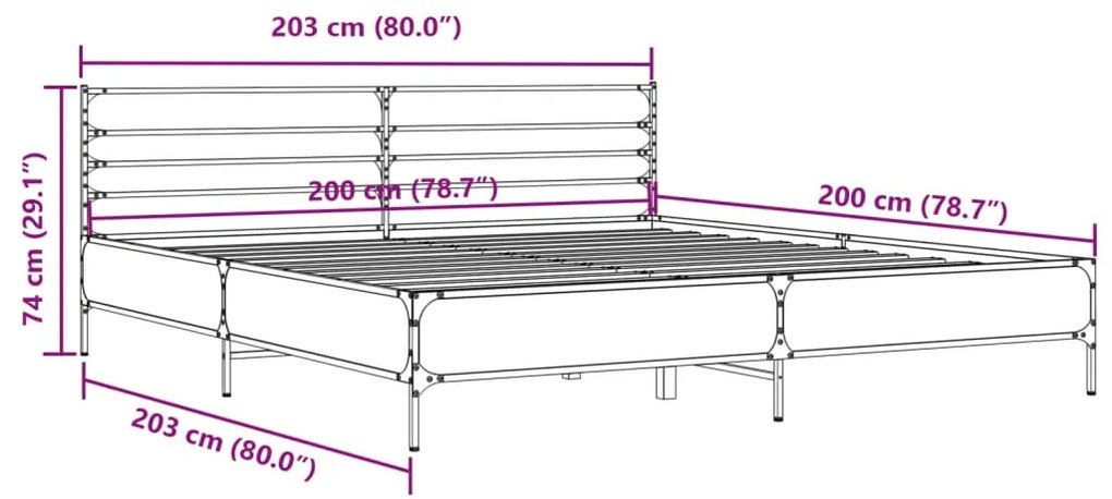 Πλαίσιο Κρεβατιού Γκρι Sonoma 200x200 εκ. Επεξ. Ξύλο &amp; Μέταλλο - Γκρι