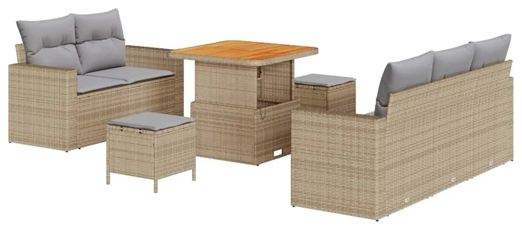 vidaXL Σετ Καναπέ Κήπου Ρυθμιζόμενο ύψος 8 pcs Μπεζ συνθετικό ρατάν