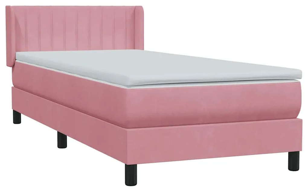 vidaXL Κρεβάτι Boxspring με Στρώμα Ροζ 80x220 εκ. Βελούδινο