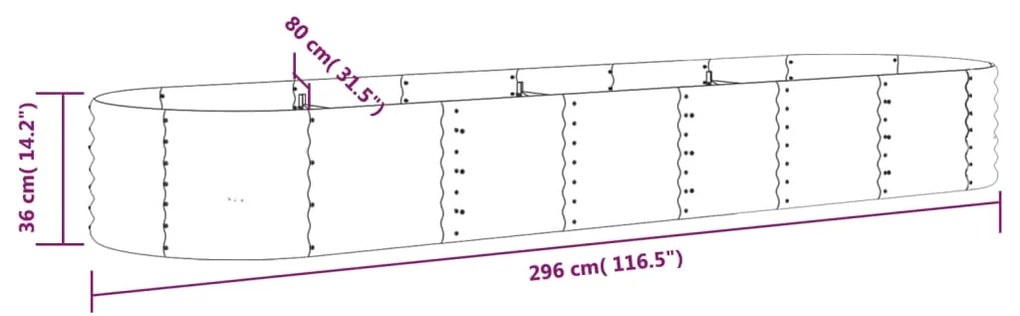 Ζαρντινιέρα Πράσινη 296x80x36 εκ Ατσάλι με Ηλεκτρ. Βαφή Πούδρας - Πράσινο