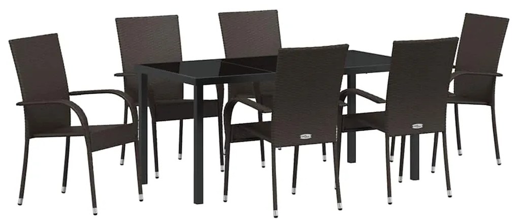 vidaXL Σέτ φαγητού για κήπο 7 pcs Καφέ Πολυ ράταν